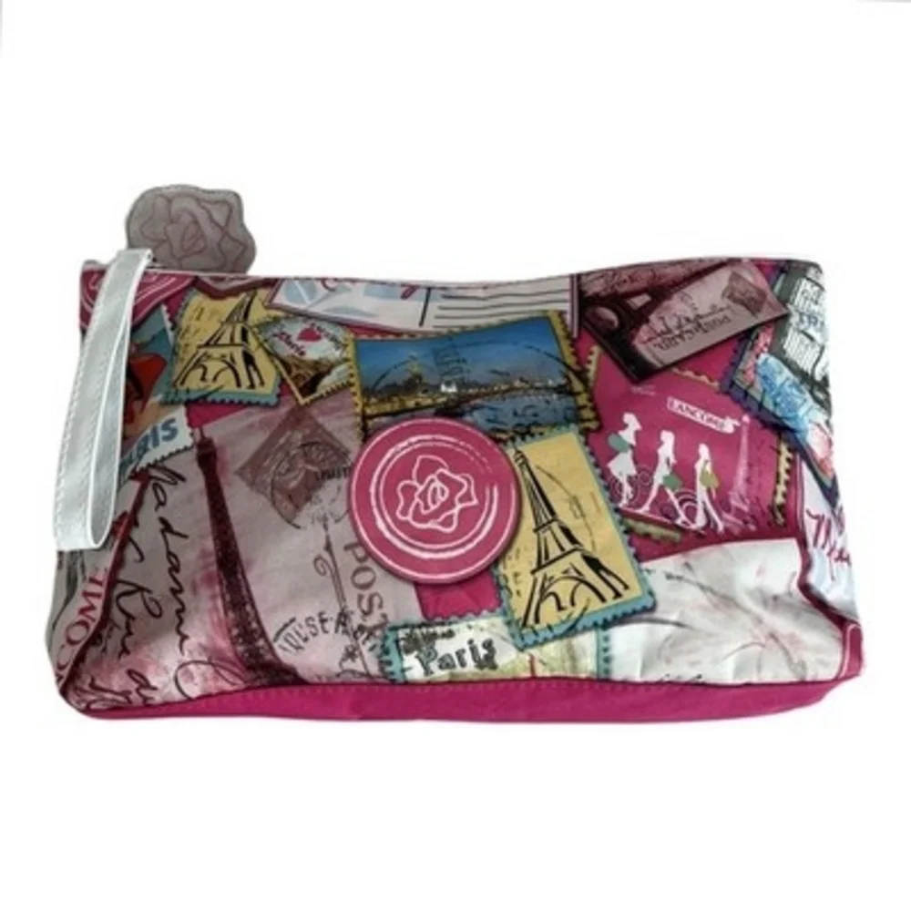 Rare LANCOME Postcard Travel Theme Clutch Cosmetic Bag Makeup Case 12x6